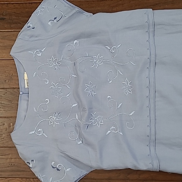 Jessica Howard Periwinkle Linen blend Dress with embroidery & beadwork size 24W - Picture 2 of 13